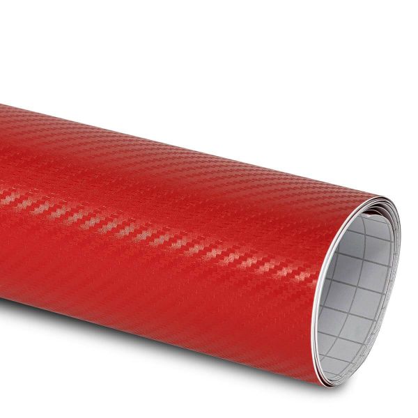 3D Carbon Autofolie Rot mit Luftkanälen und 3D Struktur Car Wrapping Folie