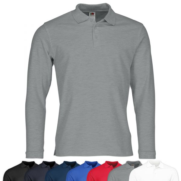 Fruit of the Loom® Premium Long Sleeve Polo | Langarm Polo graumeliert