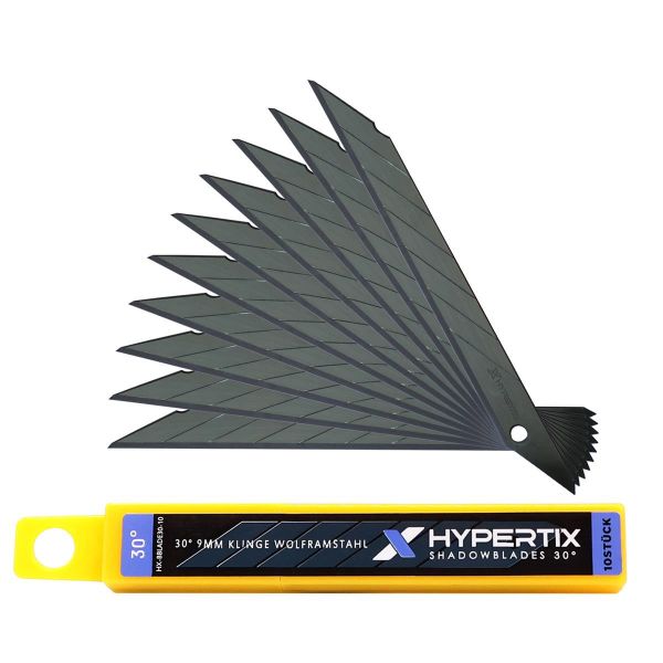 Hypertix® ShadowBlades Klingen 30° Schwarz | 10er Pack 9mm Cutter Ersatzklingen für Folienmesser