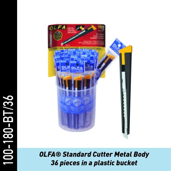OLFA Cutter Standard, schwarz - 36 Stck. mit Eimer | Folienmesser