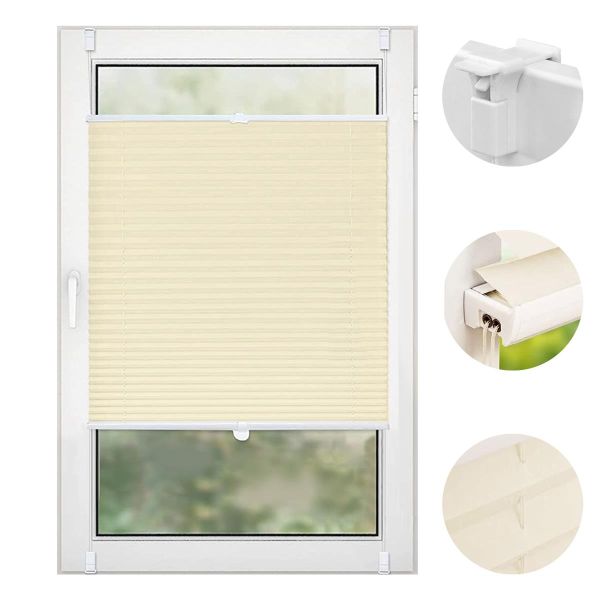 Klemm Plissee beige Fenster Montage ohne Bohren Plisseerollo Faltrollo