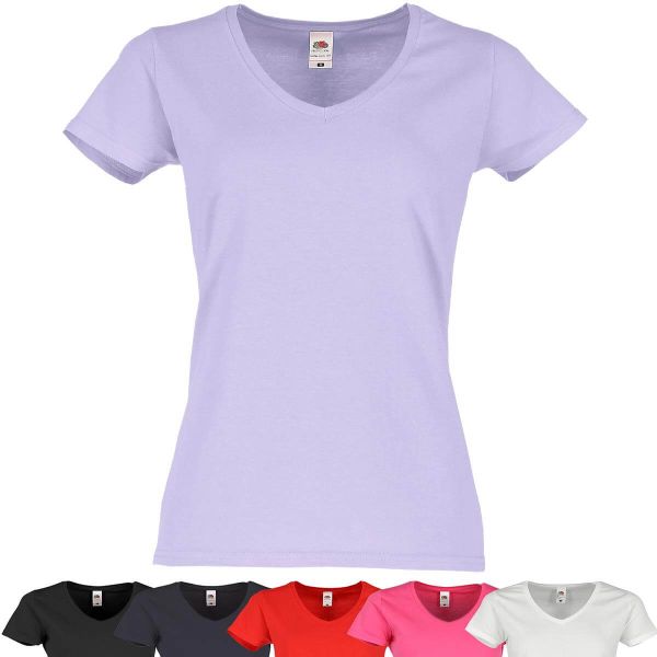 Fruit of the Loom® Ladies Iconic 150 V-Neck 614440 Damen T-Shirt Slim Fit Baumwolle V-Ausschnitt