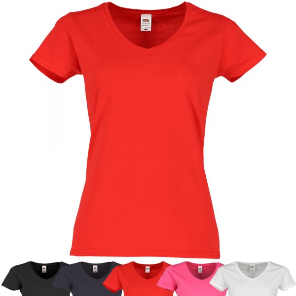 Fruit of the Loom® Ladies Iconic 150 V-Neck T-Shirt | Rot