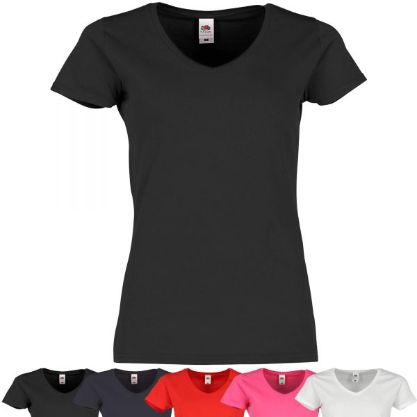 Fruit of the Loom® Ladies Iconic 150 V-Neck T-Shirt | Schwarz