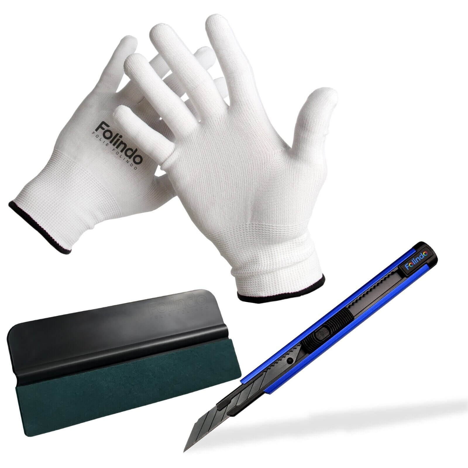 Folindo® Profi Folierset - Folien Werkzeug Set für Autofolien (Cutter,  Rakel & Handschuhe)