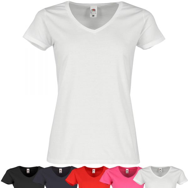 Fruit of the Loom® Ladies Iconic 150 V-Neck T-Shirt | Weiß