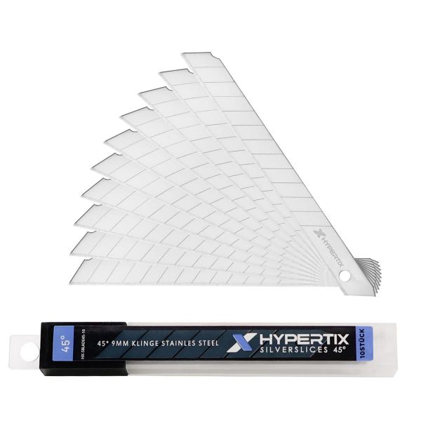 Hypertix® SilverSlices Klingen 45° | 10er Pack 9mm Ersatzklingen Stainles Steel für Folienmesser